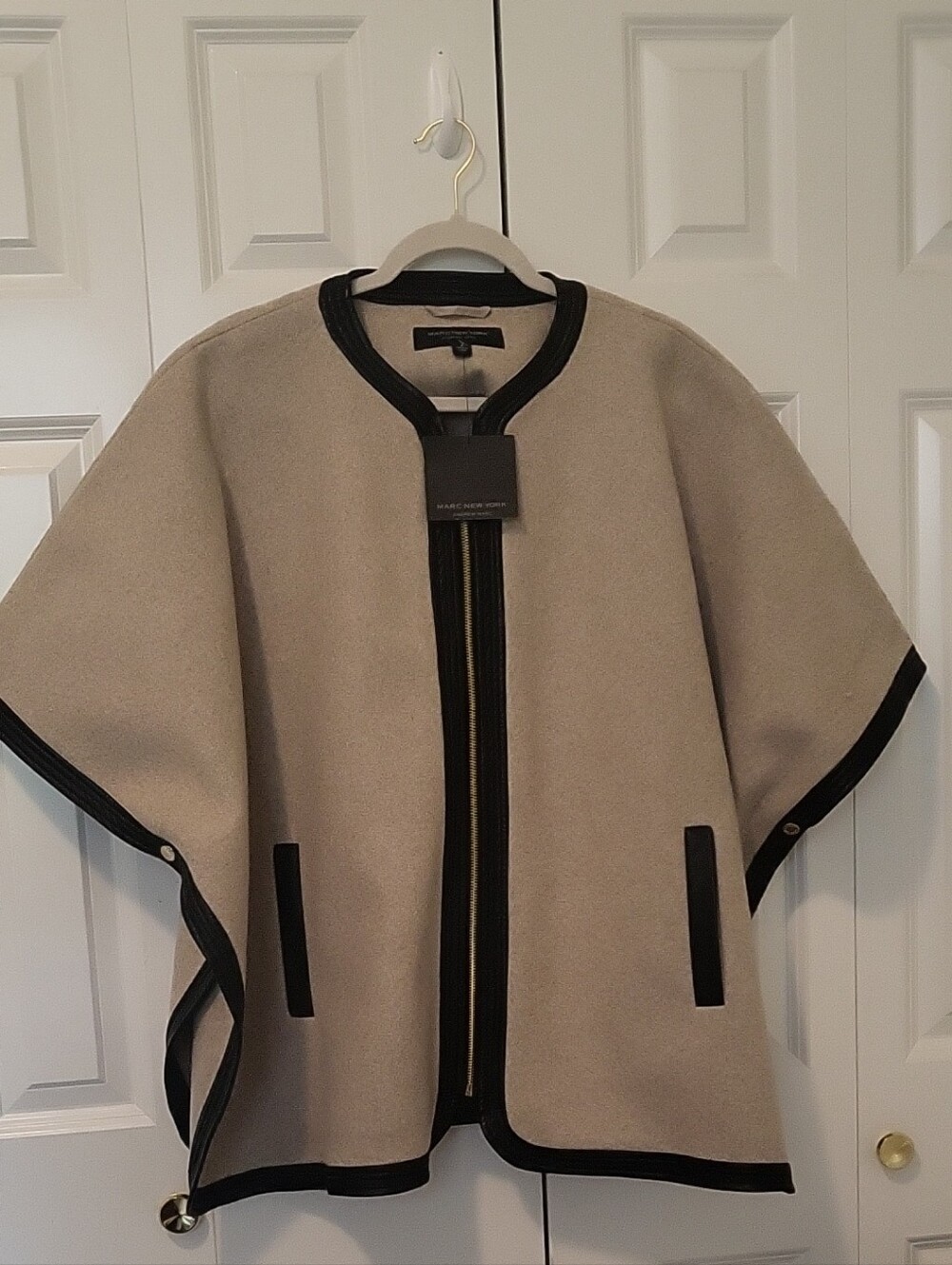 Marc New York Taupe Cape with Black Trim and Zip Size-Small